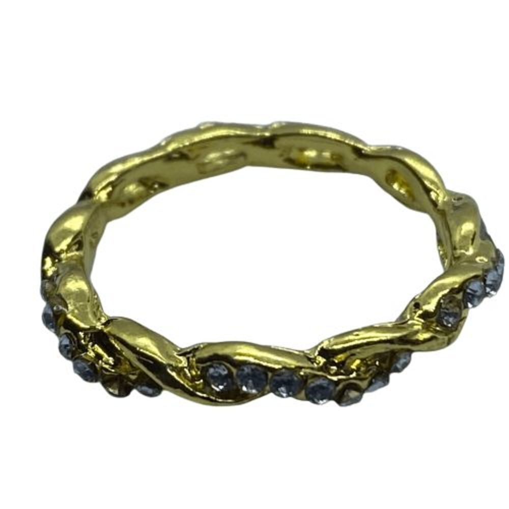 Gorgeous Size 7 Gold Tone Twisted Metal & Rhinestones Ring